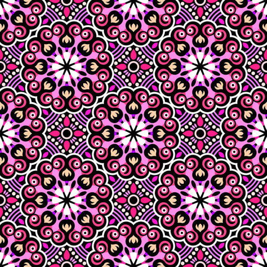 Pink - Purple - Beige Mandala Fabric - 132