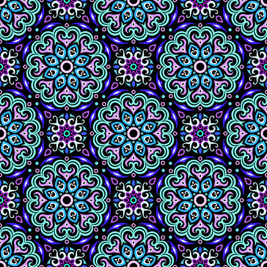 Turquoise - Purple - Blue Mandala Fabric - 155