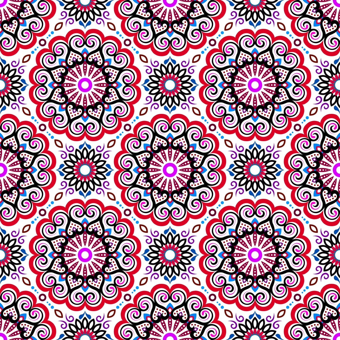 Red - Blue - Purple Mandala Fabric - 179i