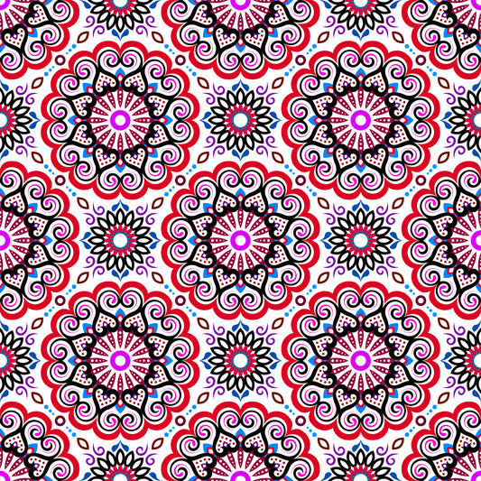 Red - Blue - Purple Mandala Fabric - 179i