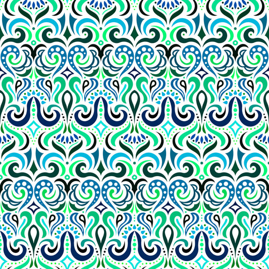 Turquoise - Blue Abstract Doodle Fabric 1001i