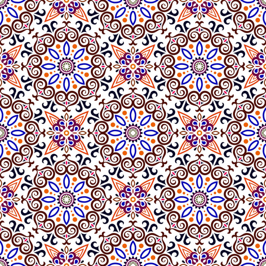 Orange - Blue - Brown Mandala Fabric - 138i