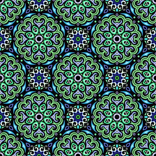 Green - Blue - Turquoise Mandala Fabric - 155