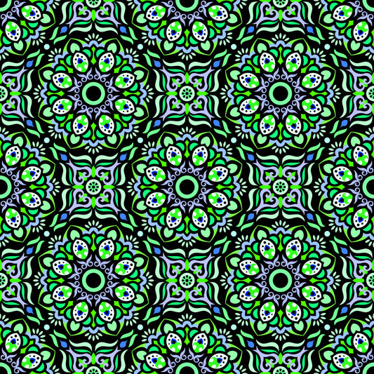 Green - Blue - Turquoise Mandala Fabric - 186