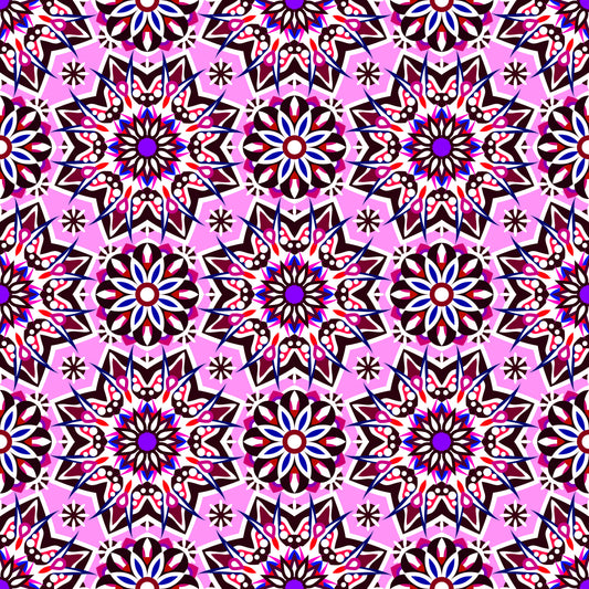 Pink - Purple - Red Mandala Fabric - 122i