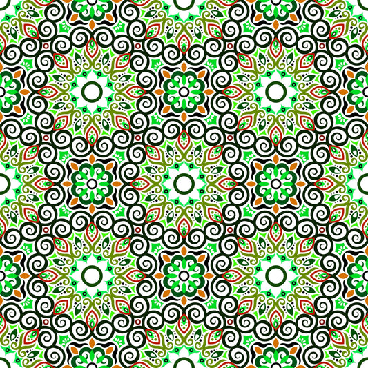 Green - Orange Mandala Fabric - 125i