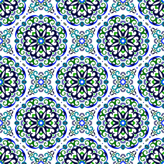 Green - Blue - Turquoise Mandala Fabric - 188i