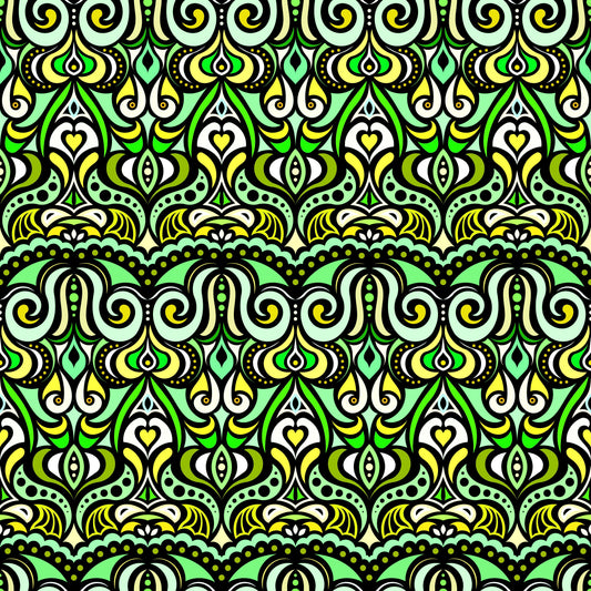 Green - Yellow Abstract Doodle Fabric 1010.2