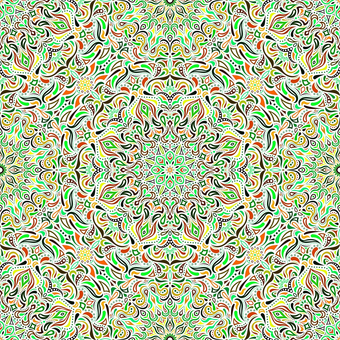 Green - Orange - Yellow Mandala Fabric 2008.1i