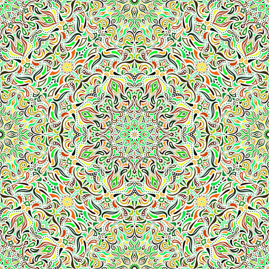 Green - Orange - Yellow Mandala Fabric 2008.1i