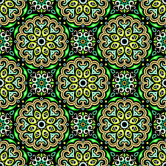 Green - Yellow - Turquoise Mandala Fabric - 155