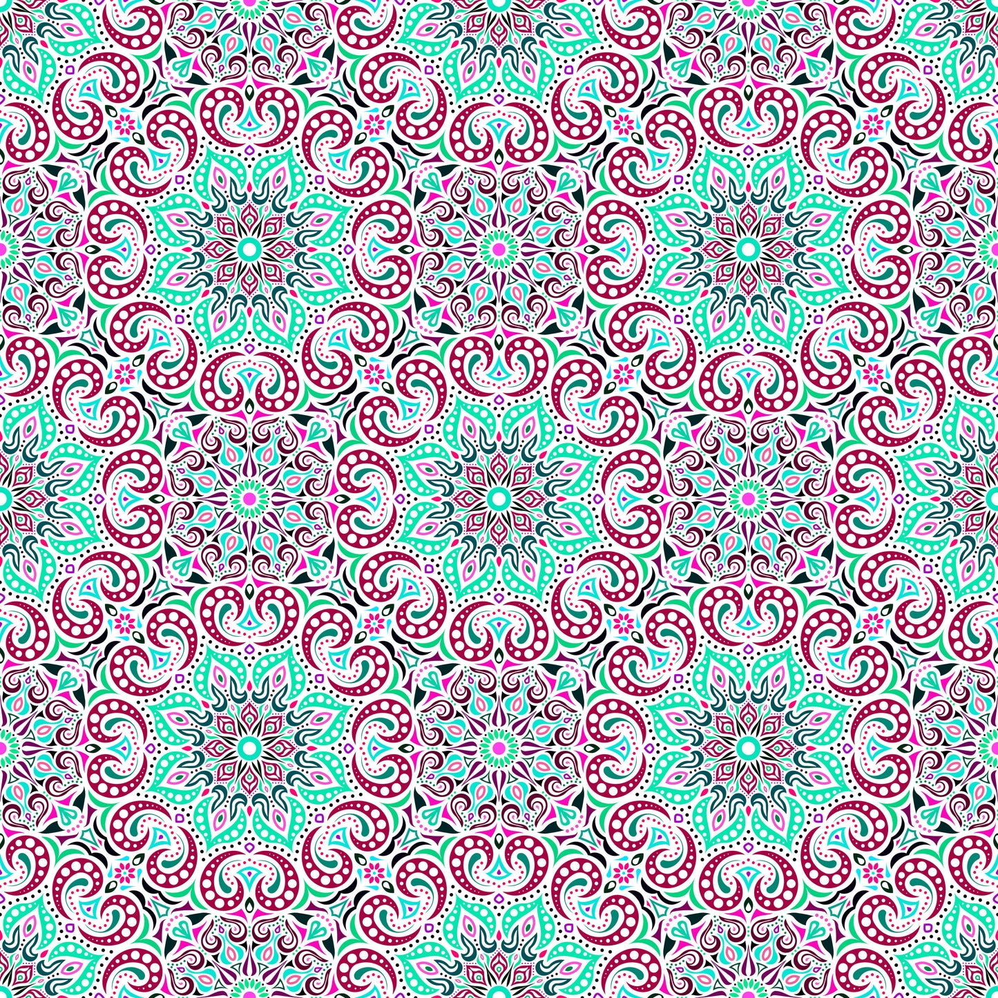 Turquoise - Red - Pink Mandala Fabric 2007.3i
