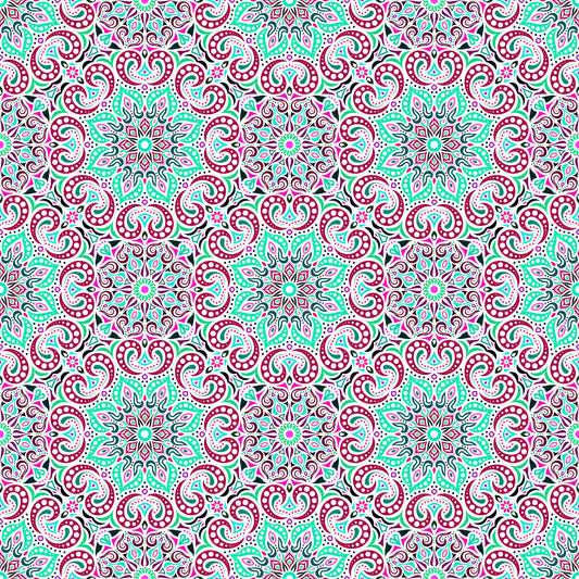 Turquoise - Red - Pink Mandala Fabric 2007.3i
