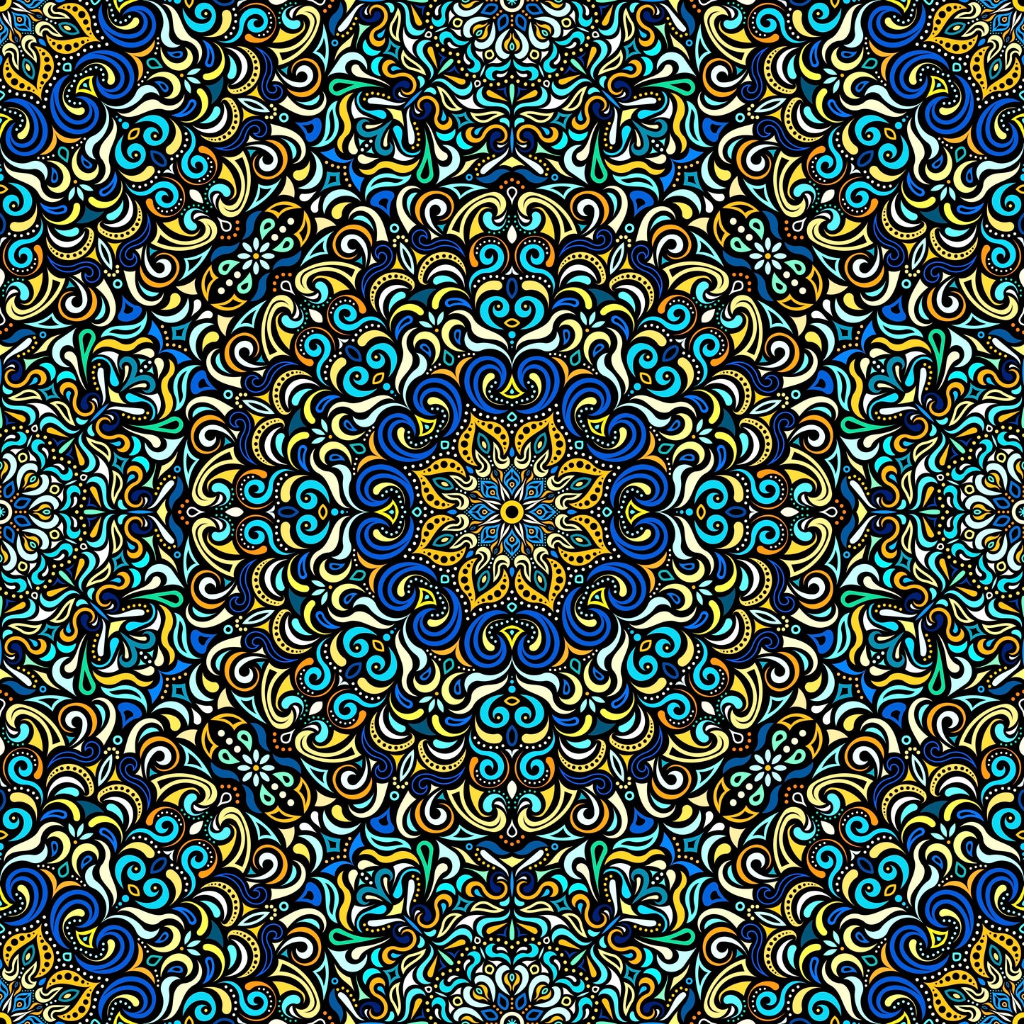 Yellow - Turquoise - Blue Mandala Fabric 2007.1