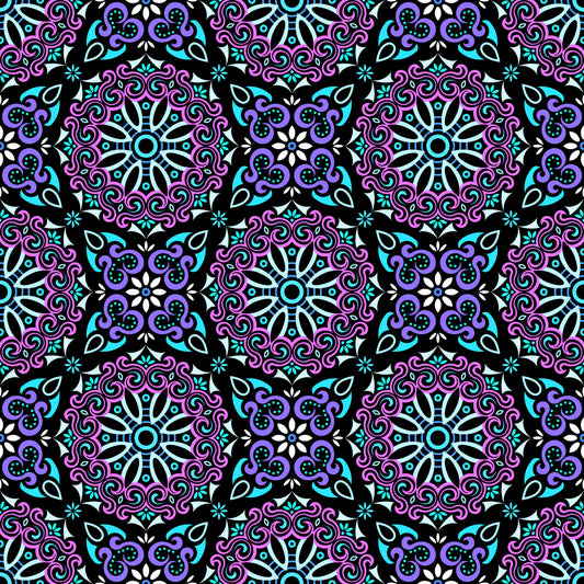 Purple - Turquoise Mandala Fabric - 166