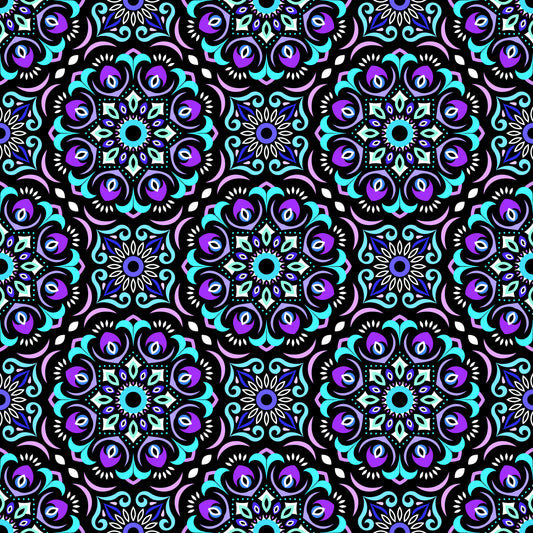 Turquoise - Purple Mandala Fabric - 209