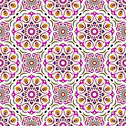 Purple - Yellow - Red Mandala Fabric - 209i