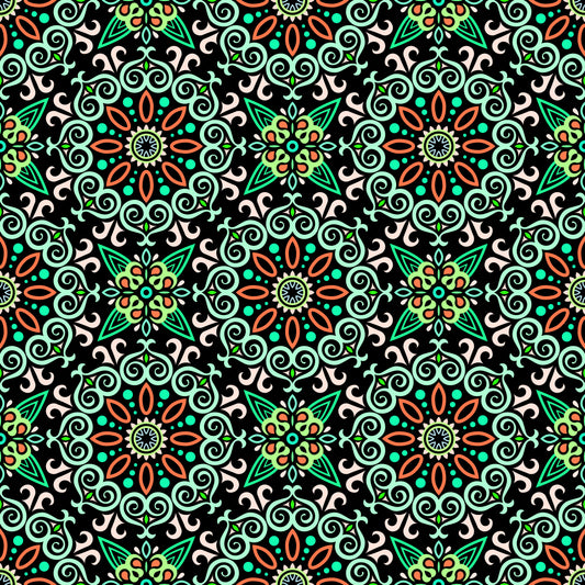 Turquoise - Orange - Green Mandala Fabric - 138
