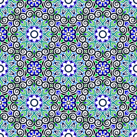Turquoise - Blue - Green Mandala Fabric - 125i