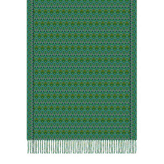 Green - Turquoise Abstract Doodle Scarf with Tassels