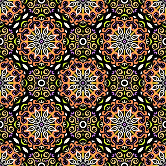 Orange - Green - Purple Mandala Fabric - 165
