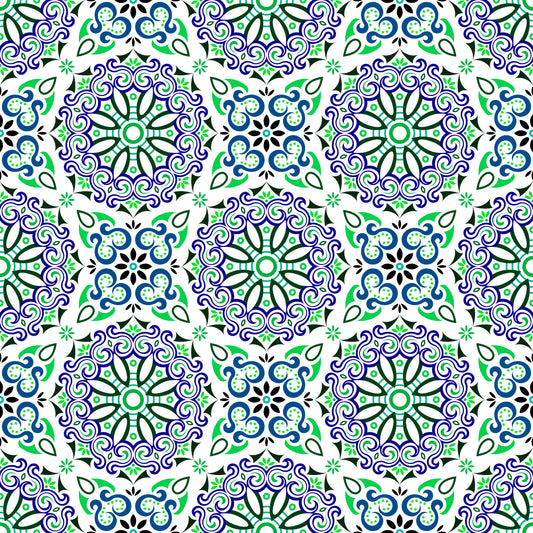 Blue - Green - Turquoise Mandala Fabric - 166i