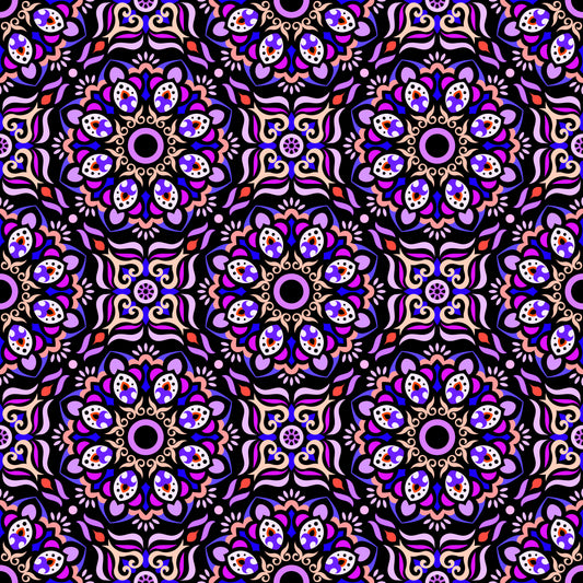 Purple - Orange - Blue Mandala Fabric - 186