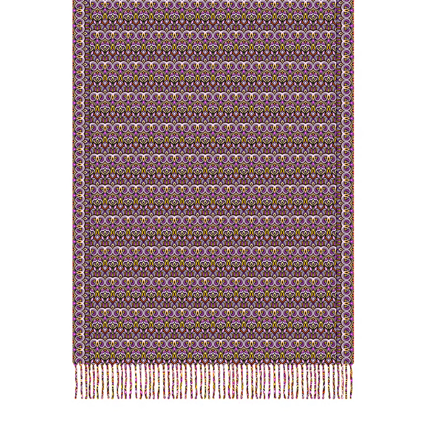 Pink - Yellow Abstract Doodle Scarf with Tassels