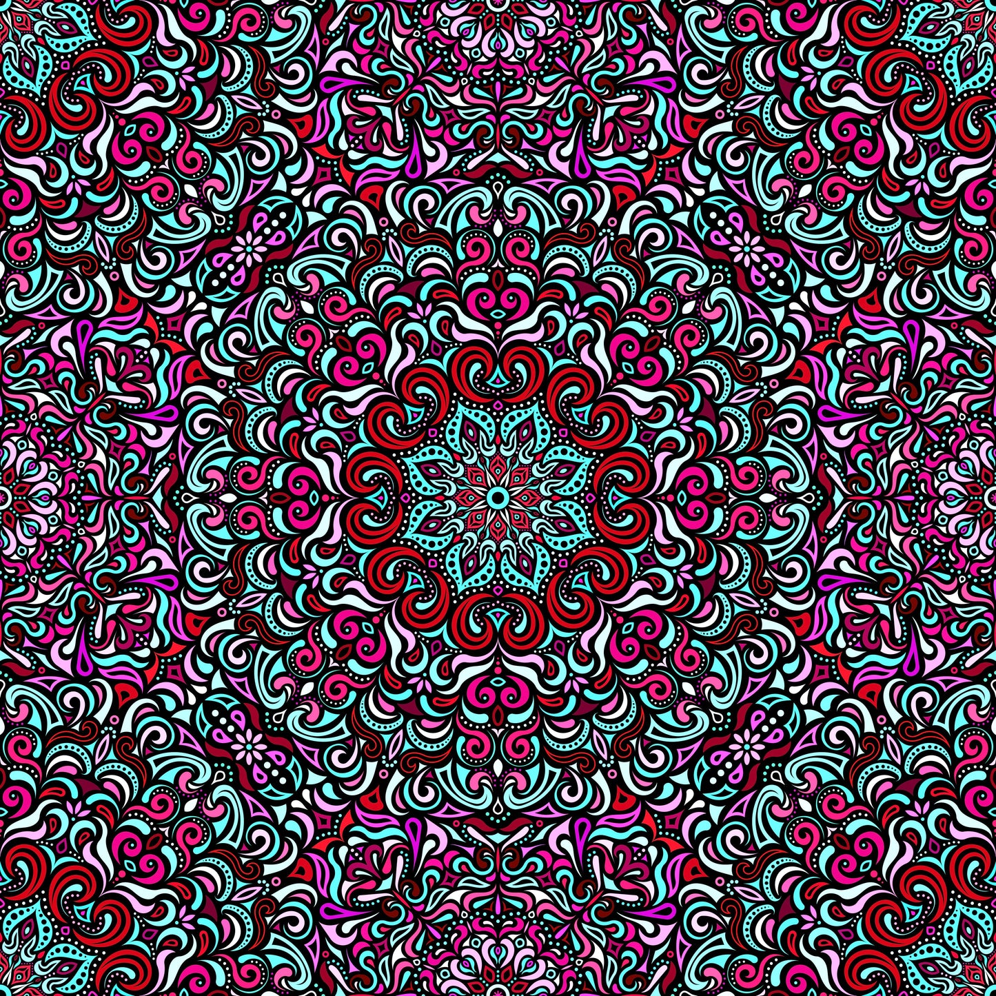 Turquoise - Red - Pink Mandala Fabric 2007.1