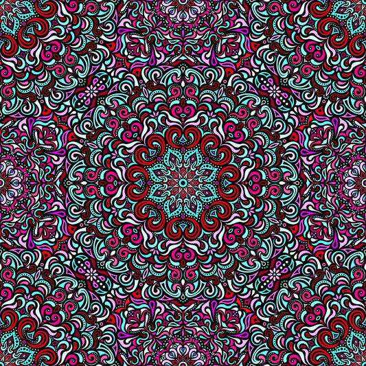 Turquoise - Red - Pink Mandala Fabric 2007.1