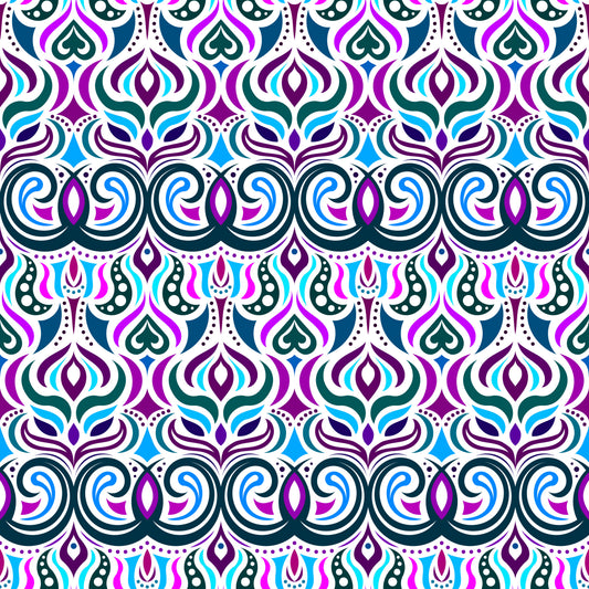 Blue - Purple - Turquoise Abstract Doodle Fabric 1009.7i