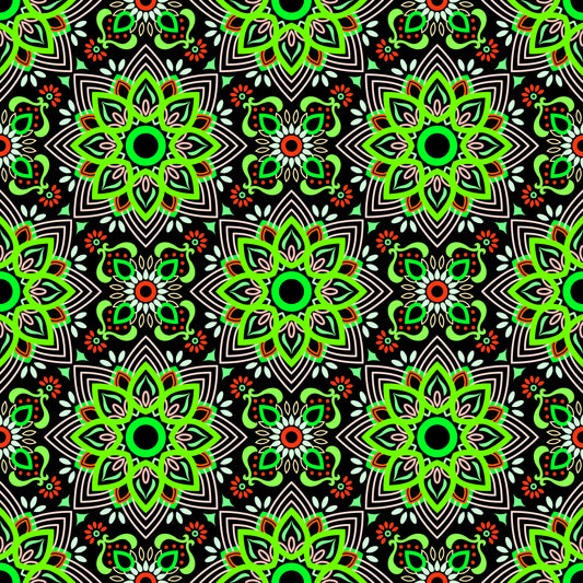 Green - Red Mandala Fabric - 145