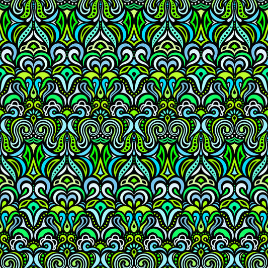 Green - Turquoise Abstract Doodle Fabric 1008.3