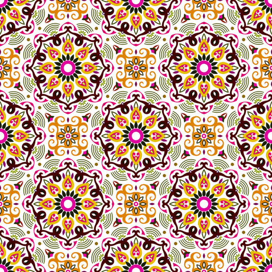 Yellow - Pink Mandala Fabric - 140i