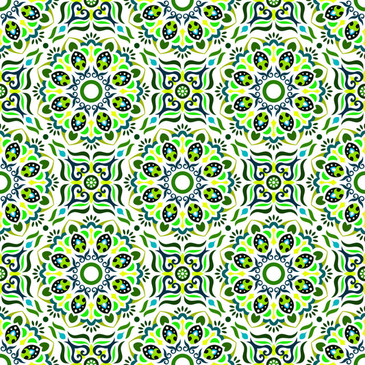 Green - Blue Mandala Fabric - 186i
