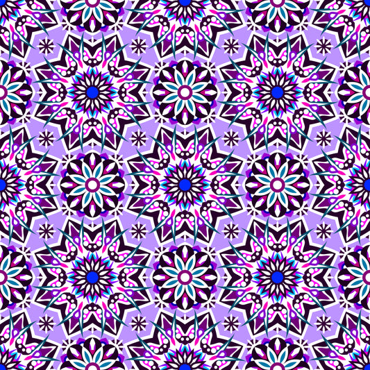 Purple - Blue - Pink Mandala Fabric - 122i