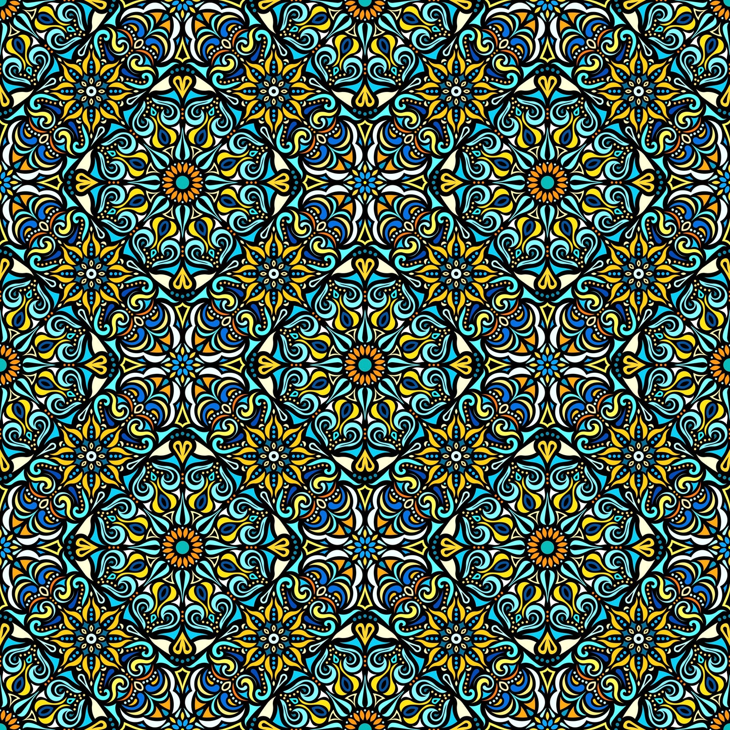 Yellow - Turquoise Mandala Fabric 2007.2