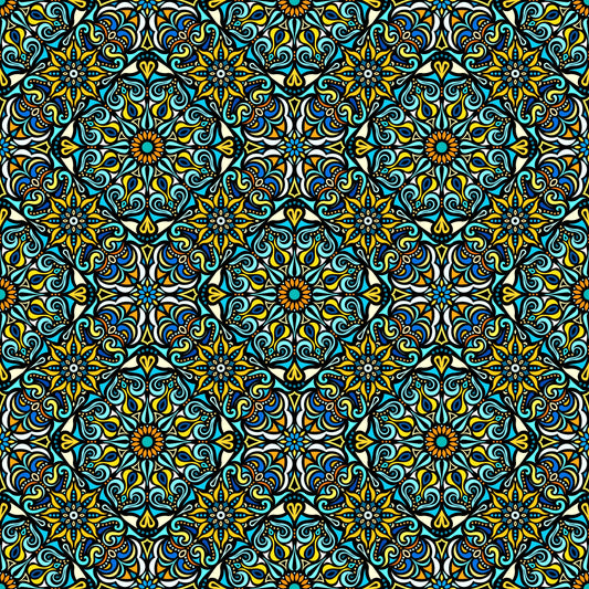 Yellow - Turquoise Mandala Fabric 2007.2