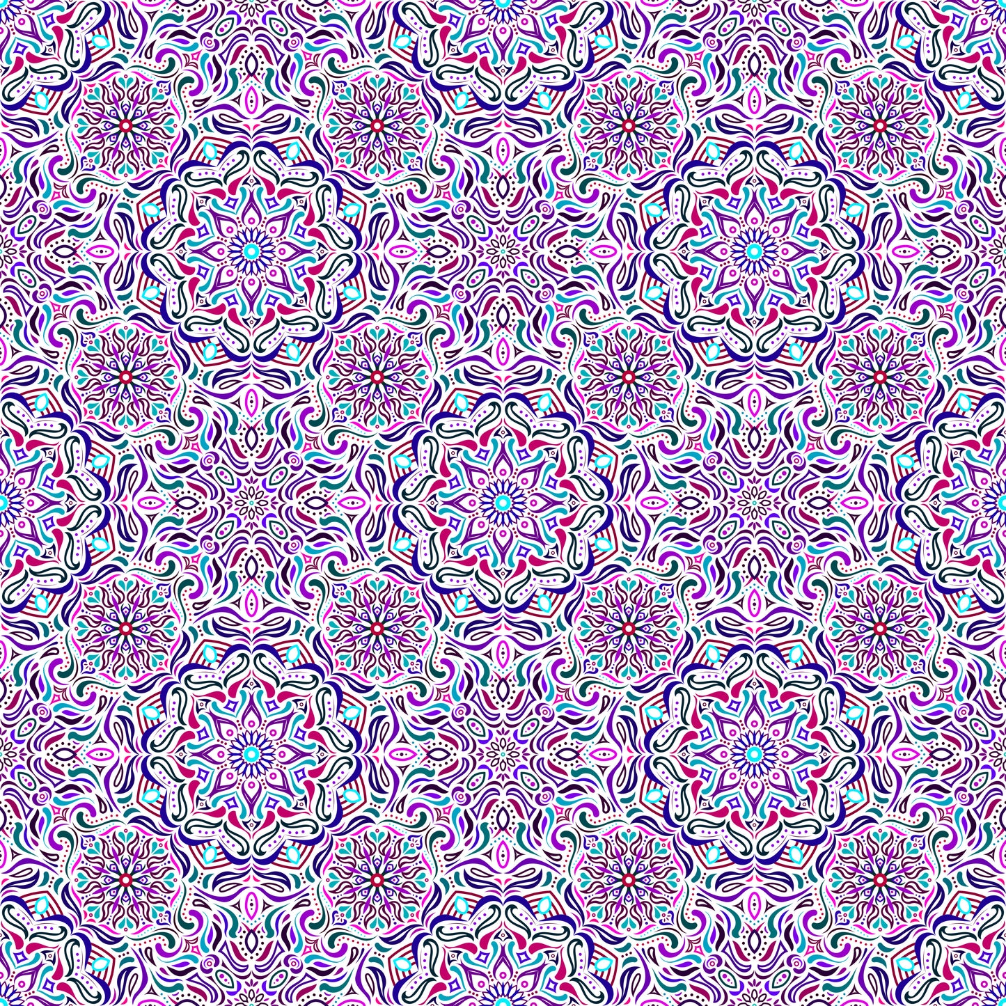 Turquoise - Purple - Blue Mandala Fabric 2009.4i