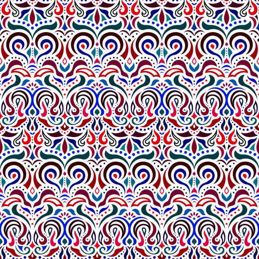 Red - Blue Abstract Doodle Fabric 1007i