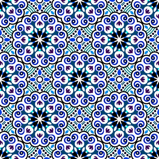 Blue - Purple - Turquoise Mandala Fabric - 132i