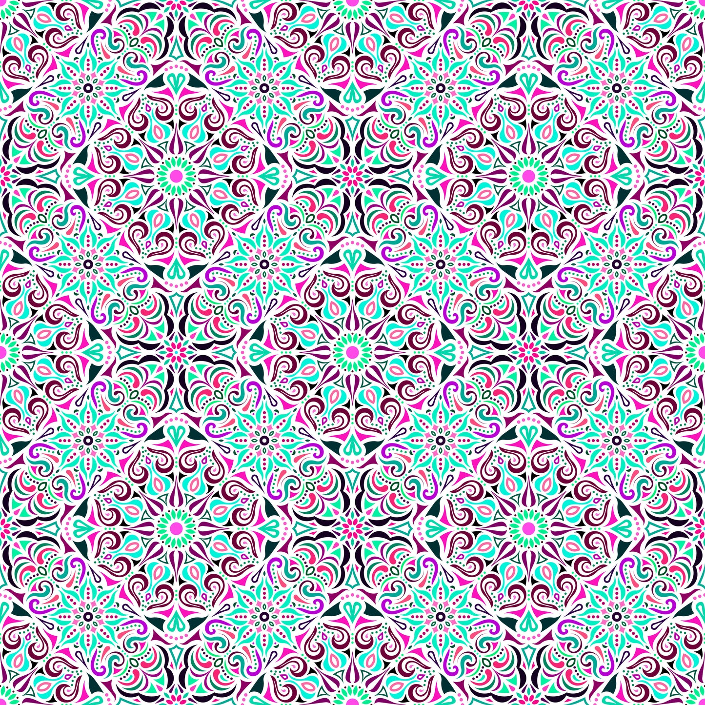 Turquoise - Pink - Purple Mandala Fabric 2007.2i