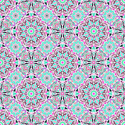 Turquoise - Pink - Purple Mandala Fabric 2007.2i