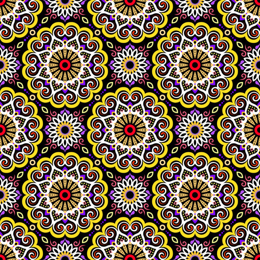 Yellow - Purple - Red Mandala Fabric - 179