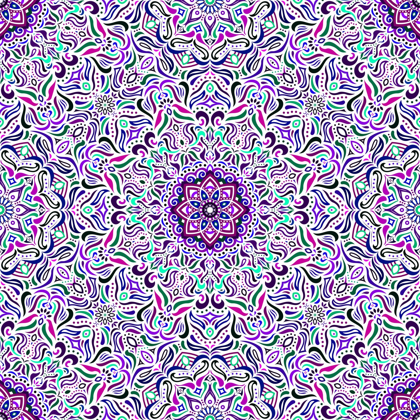 Turquoise - Purple - Blue Mandala Fabric 2009.1i