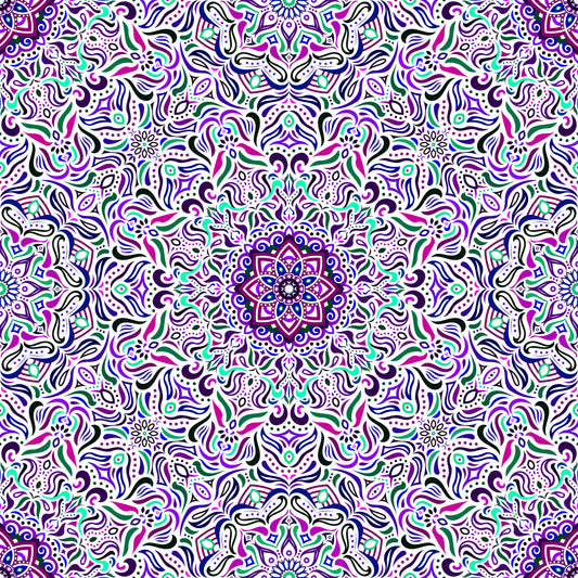 Turquoise - Purple - Blue Mandala Fabric 2009.1i