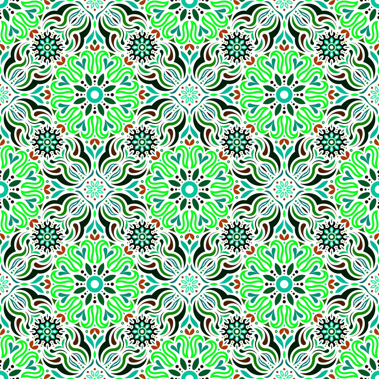 Green - Red - Turquoise Mandala Fabric 2009.2i