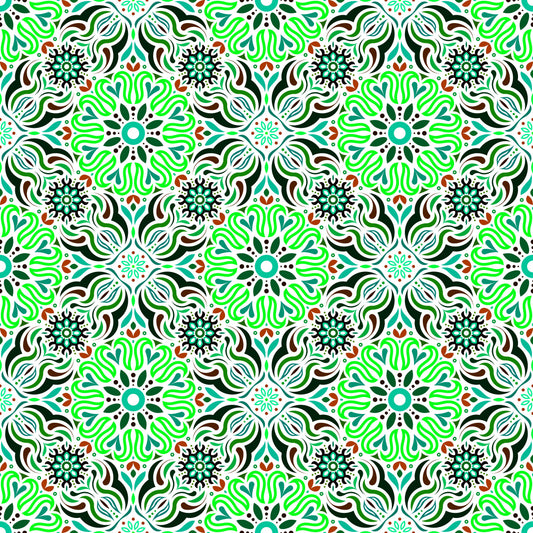 Green - Red - Turquoise Mandala Fabric 2009.2i