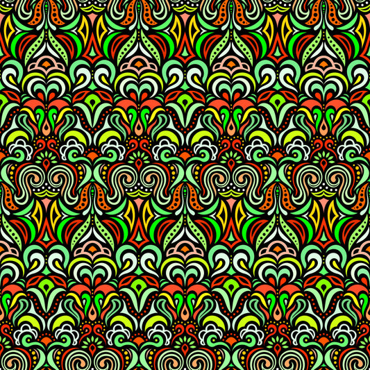 Green - Red - Yellow Abstract Doodle Fabric 1008.3
