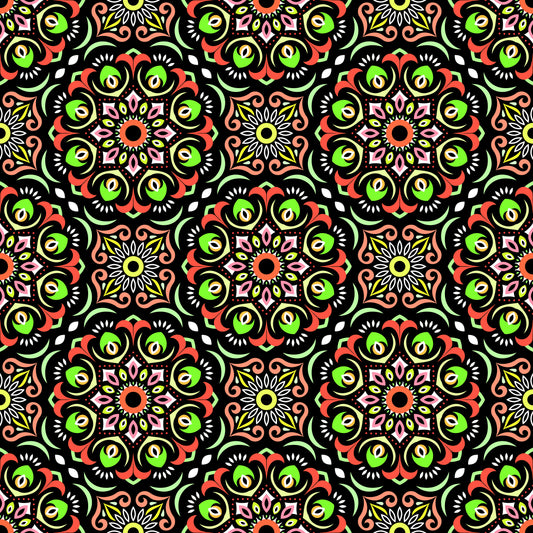 Green - Orange Mandala Fabric - 209